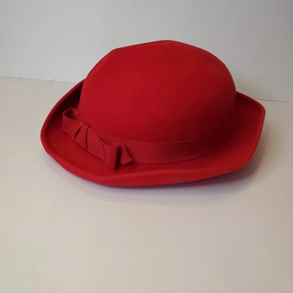 Vintage Red Stetson Womens Hat Fedora With‎ Bow Size 22.5